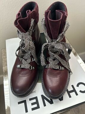 Sam Edelman Darrah Lace-Up Ankle Boot in Burgundy and Suede Collar